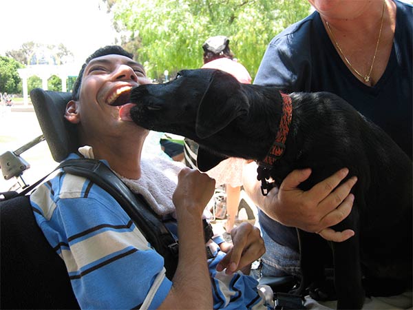 Supported Persons have fun with a dog